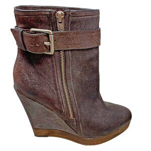 KORS Michael‎ Kors Corrine Distress Brown Leather Platform Wedge Booties